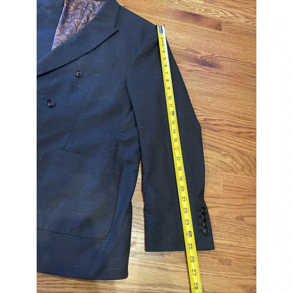 Murano‎ Men's Slim Fit Double Breasted Blazer Window Plaid Paisley Lined Size XL